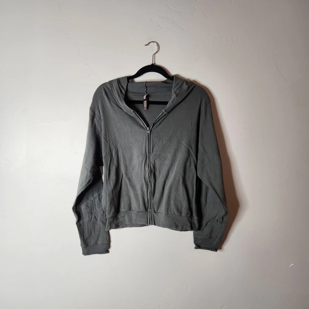 Skims Logo Pointelle Zip Up Hoodie In Mineral Green Size 4X - Picture 2 of 6